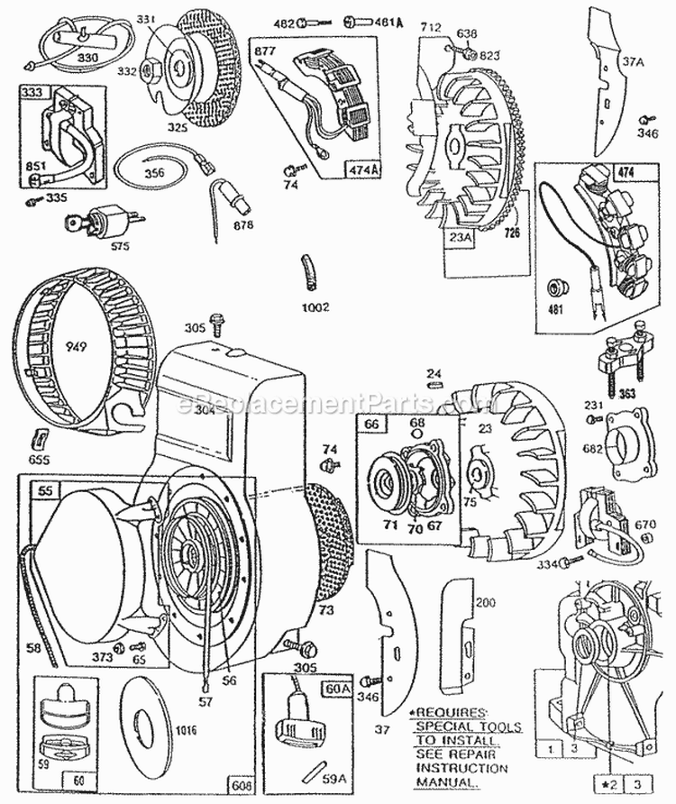 Blower HsgFlywheelRewind Diagram and Parts List for 130202-3126-01  Briggs and Stratton Engine